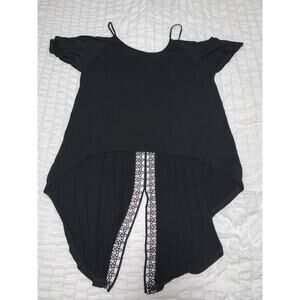 SHEIN Curve Black Cold Shoulder Lace Detail Shirt Size 4XL